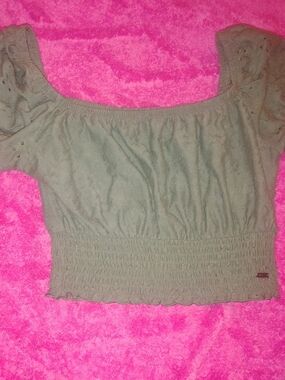 Hollister Olive Green Smocked Crop Top